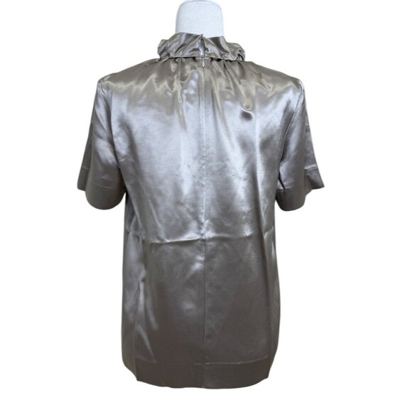 COS Short-Sleeve Satin Top Ruffle-Neck Metallic Beige Gold High-Neck EUR 36 / US - Picture 3 of 4